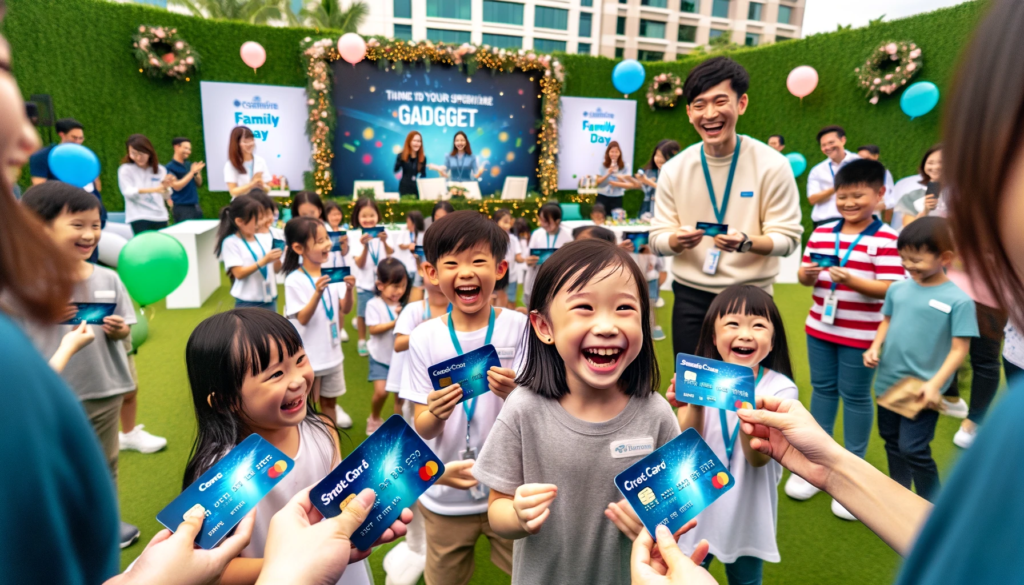 Bambini che ricevono gadget personalizzati da parte della società che ha organizzato il Family Day